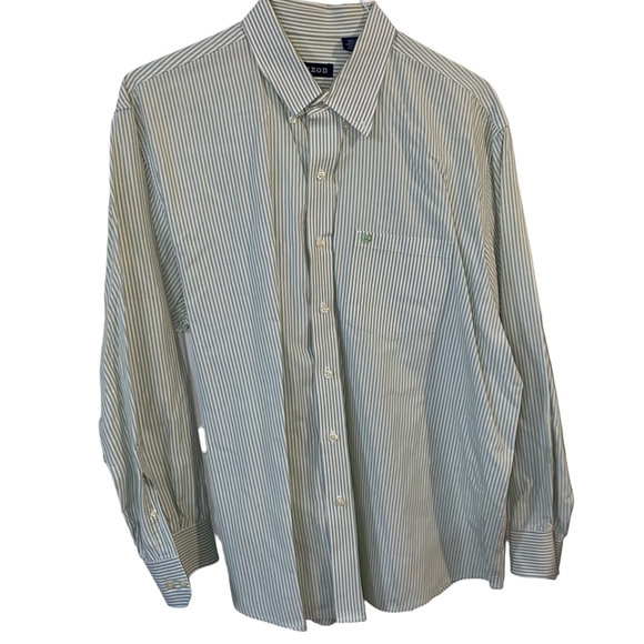 IZOD Other - Men's IZOD Casual Button Down Shirt XL White Green Striped 100% Cotton